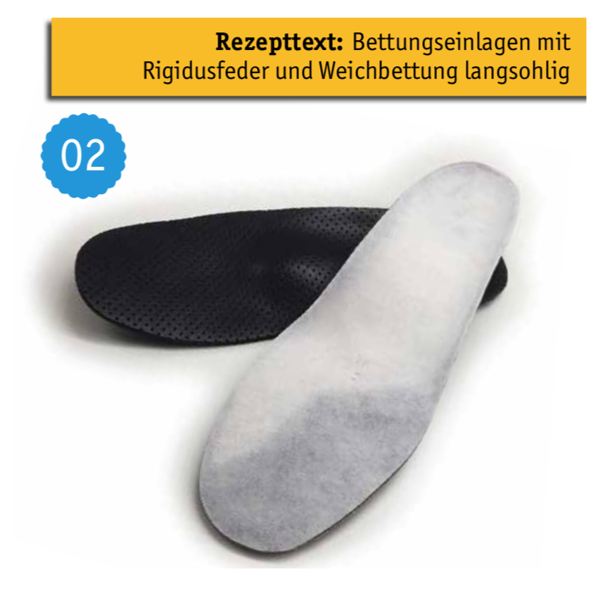 Fußeinlage: Bettungseinlagen mit Rigidusfeder und Weichbettung langsohlig Fußeinlage: Bettungseinlagen mit Rigidusfeder und Weichbettung langsohlig
