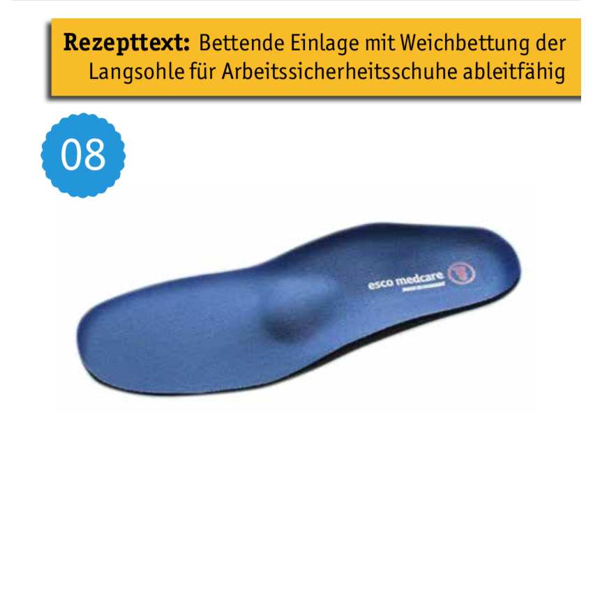 Fußeinlage: Bettende Einlage mit Weichbettung der Langsohle für Arbeitssicherheitsschuhe ableitfähig Fußeinlage: Bettende Einlage mit Weichbettung der Langsohle für Arbeitssicherheitsschuhe ableitfähig
